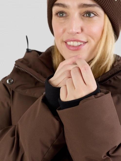 Fundango Cosycoat Long Padded Jacket női steppelt télikabát barna színben 9