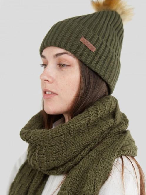 Fundango Merna Beanie női bojtos sapka oliva színben 4